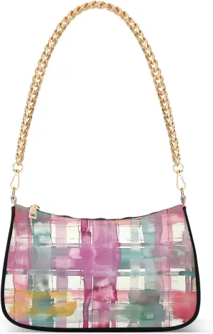 Colorful Striped Plaid Women's Tote Chain Shoulder Bag, Classic Wedding Party Wallet, Handbag
