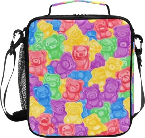 Colorful Sweet Jelly Bears Insulated Lunch Bag for Kids Crossbody Teenagers Lunch Tote Bags for Amusement Park