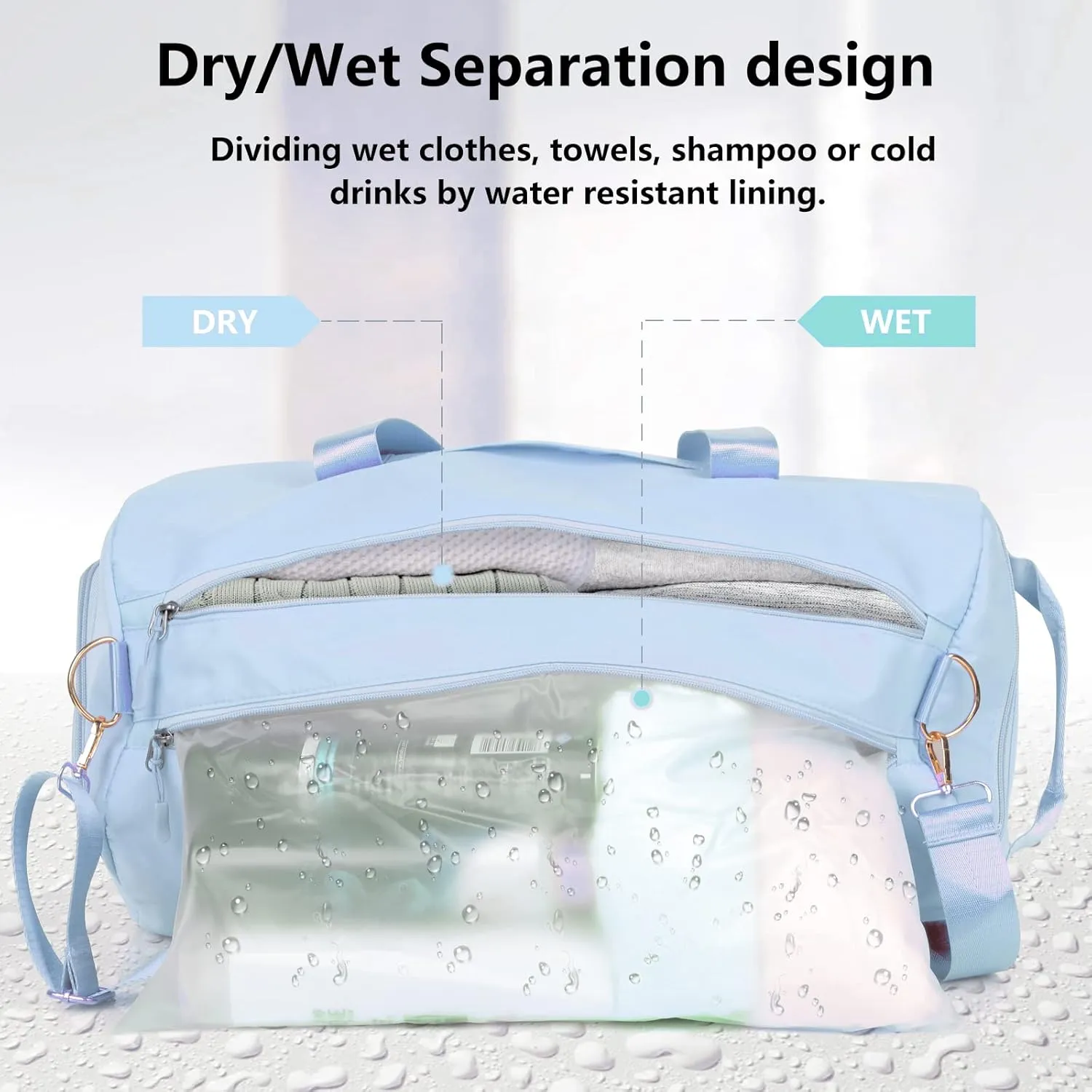 COLOYDuffle Bag for Women, Sports Duffel Bag with Wet Pocket & Shoe Compartment, Overnight Weekender Travel Bag(Pink)(Blue)