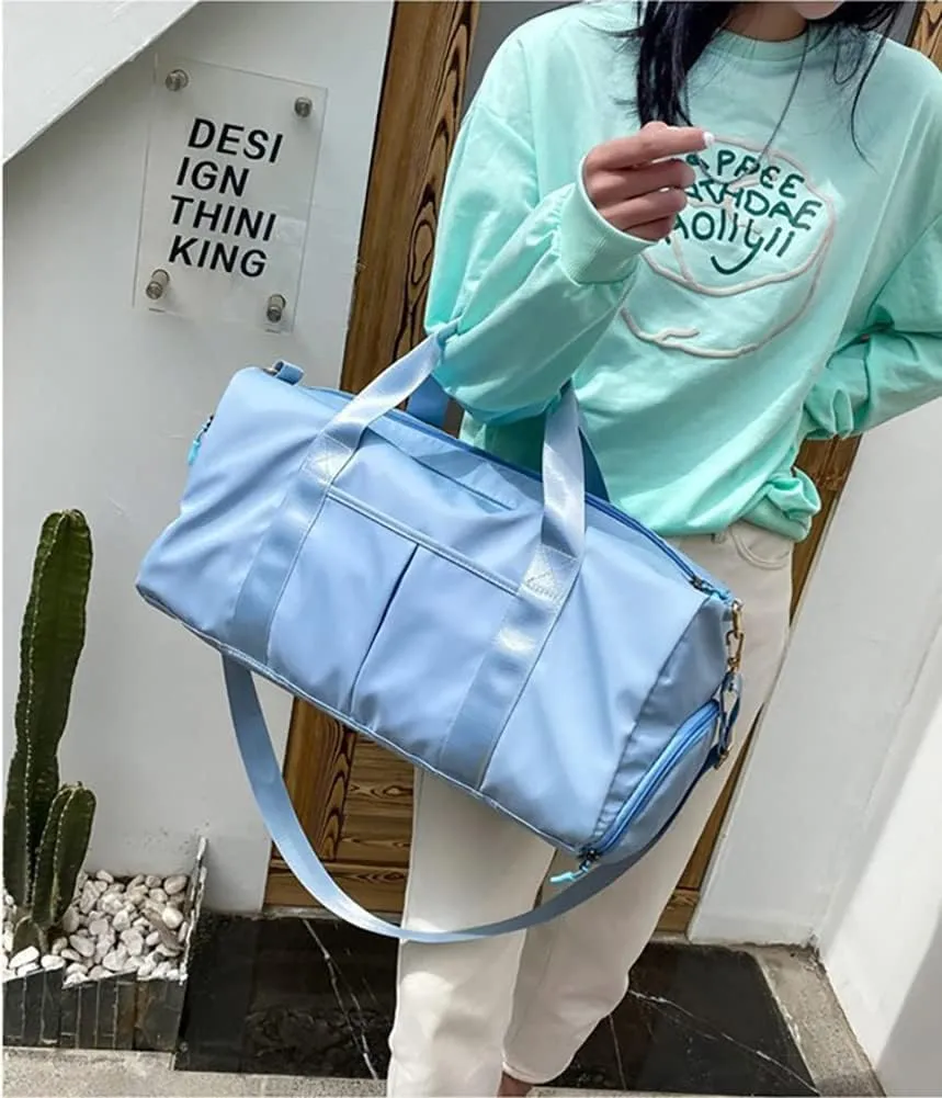 COLOYDuffle Bag for Women, Sports Duffel Bag with Wet Pocket & Shoe Compartment, Overnight Weekender Travel Bag(Pink)(Blue)