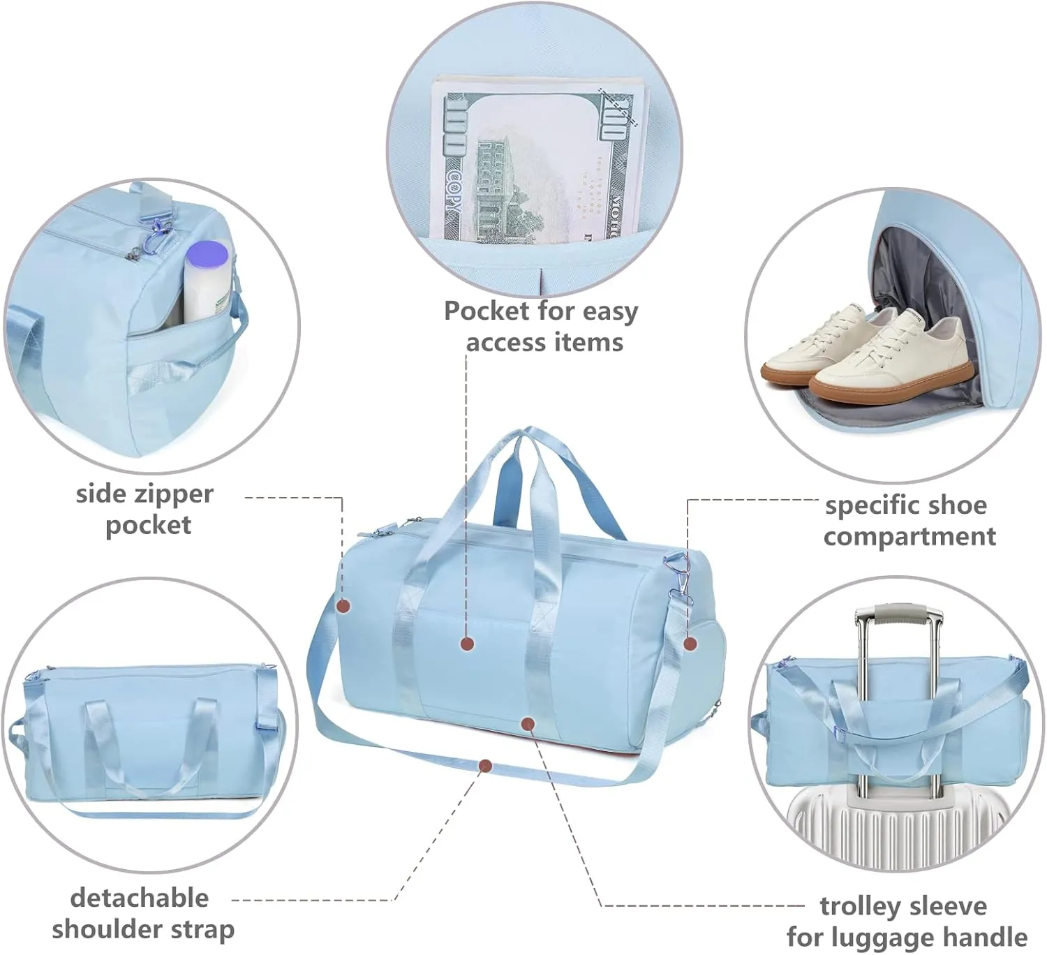 COLOYDuffle Bag for Women, Sports Duffel Bag with Wet Pocket & Shoe Compartment, Overnight Weekender Travel Bag(Pink)(Blue)