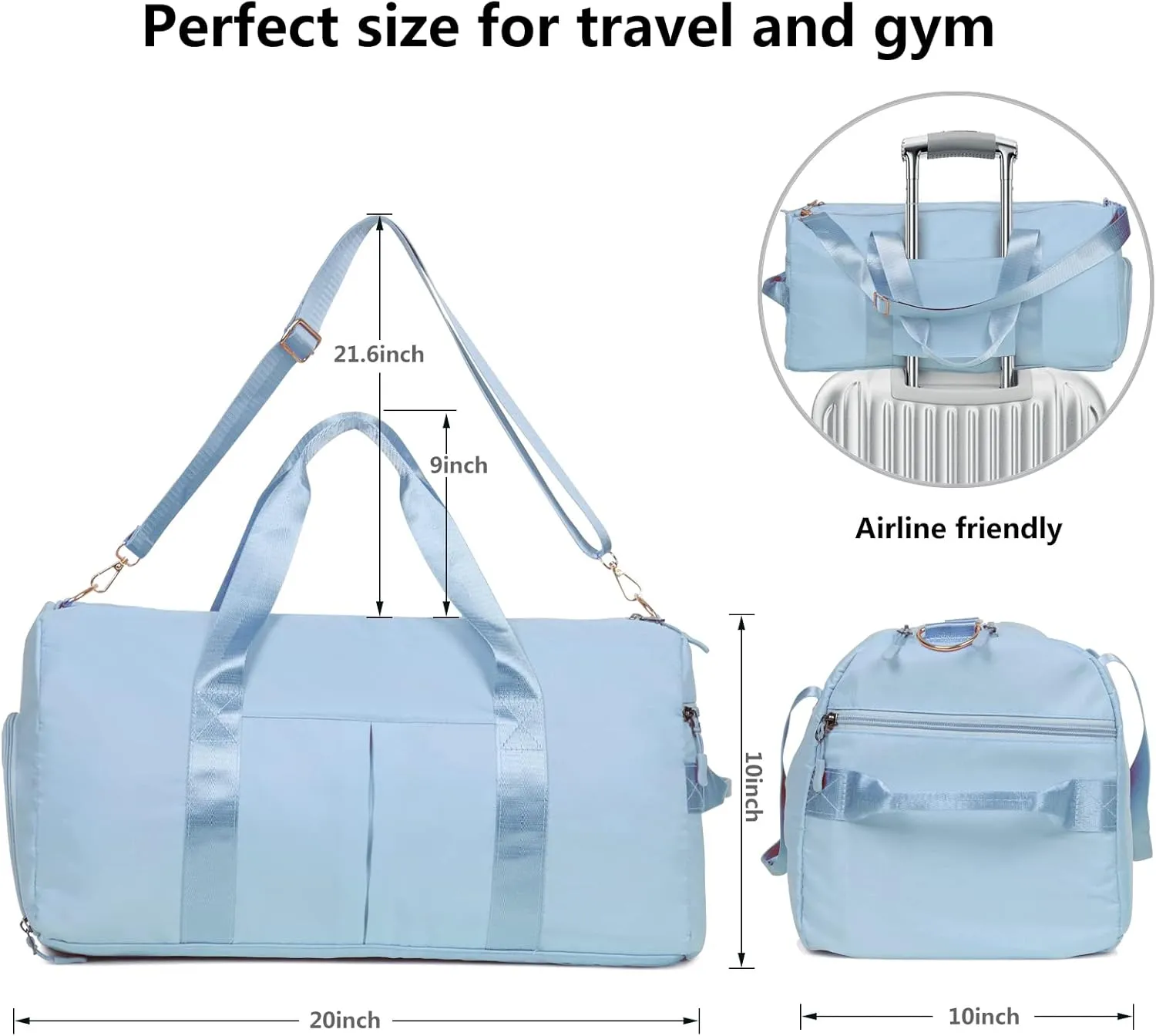 COLOYDuffle Bag for Women, Sports Duffel Bag with Wet Pocket & Shoe Compartment, Overnight Weekender Travel Bag(Pink)(Blue)