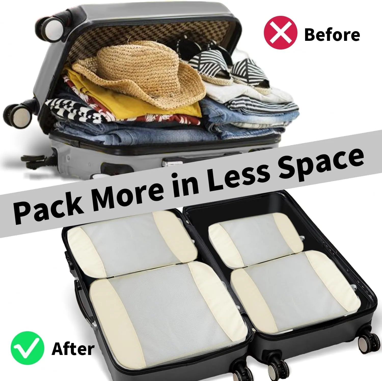 Compression Packing Cubes - Luggage Organizer Bags for Carry On Suitcase, Travel Essentials