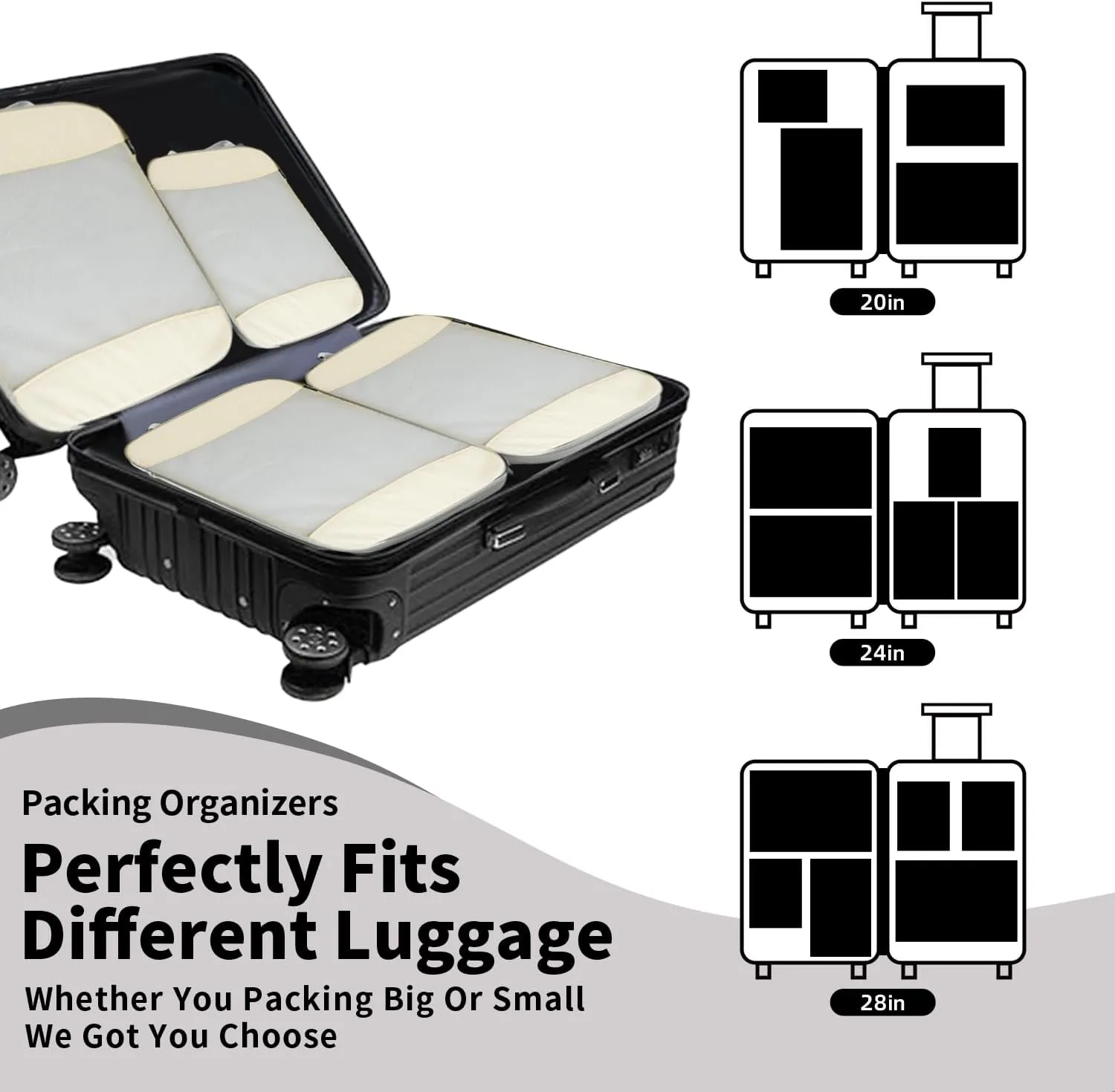 Compression Packing Cubes - Luggage Organizer Bags for Carry On Suitcase, Travel Essentials