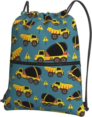 Construction Trucks Cement Trucks Drawstring Backpack Unisex Gym Bags Sport String Bag for Hiking Yoga Travel Swimming Beach 15 x 18 In