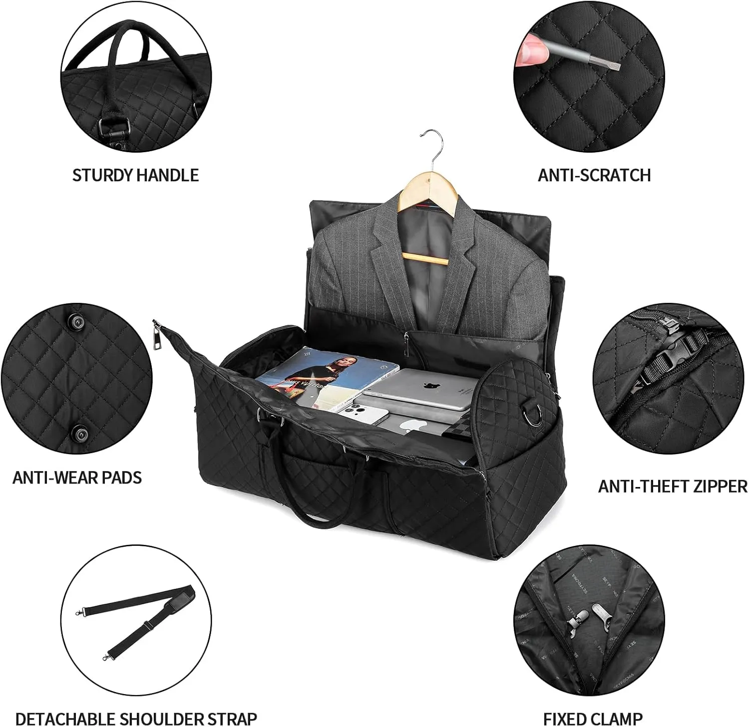 Convertible Garment Travel Bag,Overnight Bag Women Duffle Bag with Shoe Pouch 2 in 1 Hanging Cloting Suit Luggage
