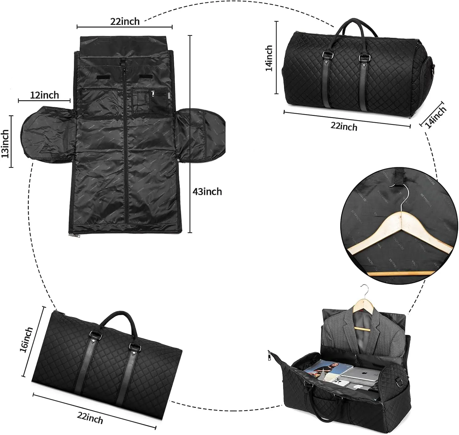Convertible Garment Travel Bag,Overnight Bag Women Duffle Bag with Shoe Pouch 2 in 1 Hanging Cloting Suit Luggage
