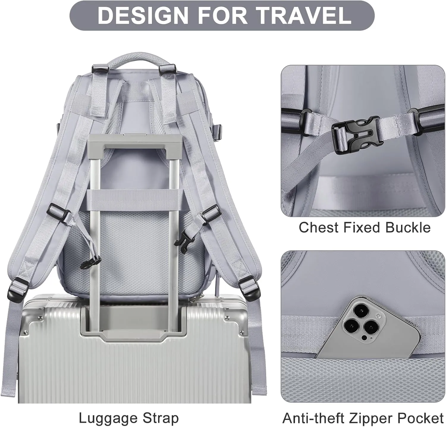 coofay Travel Backpack Carry On Flight Approved For Women Men Personal Item Backpack Carry On Bags For Airplanes Backpack For Travel With Shoe Compartment Grey