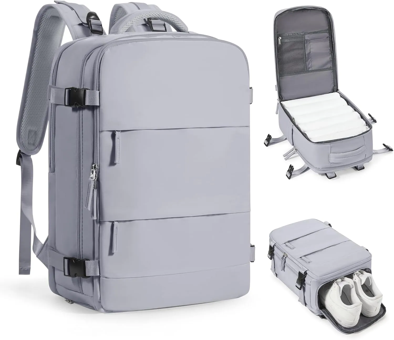 coofay Travel Backpack Carry On Flight Approved For Women Men Personal Item Backpack Carry On Bags For Airplanes Backpack For Travel With Shoe Compartment Grey