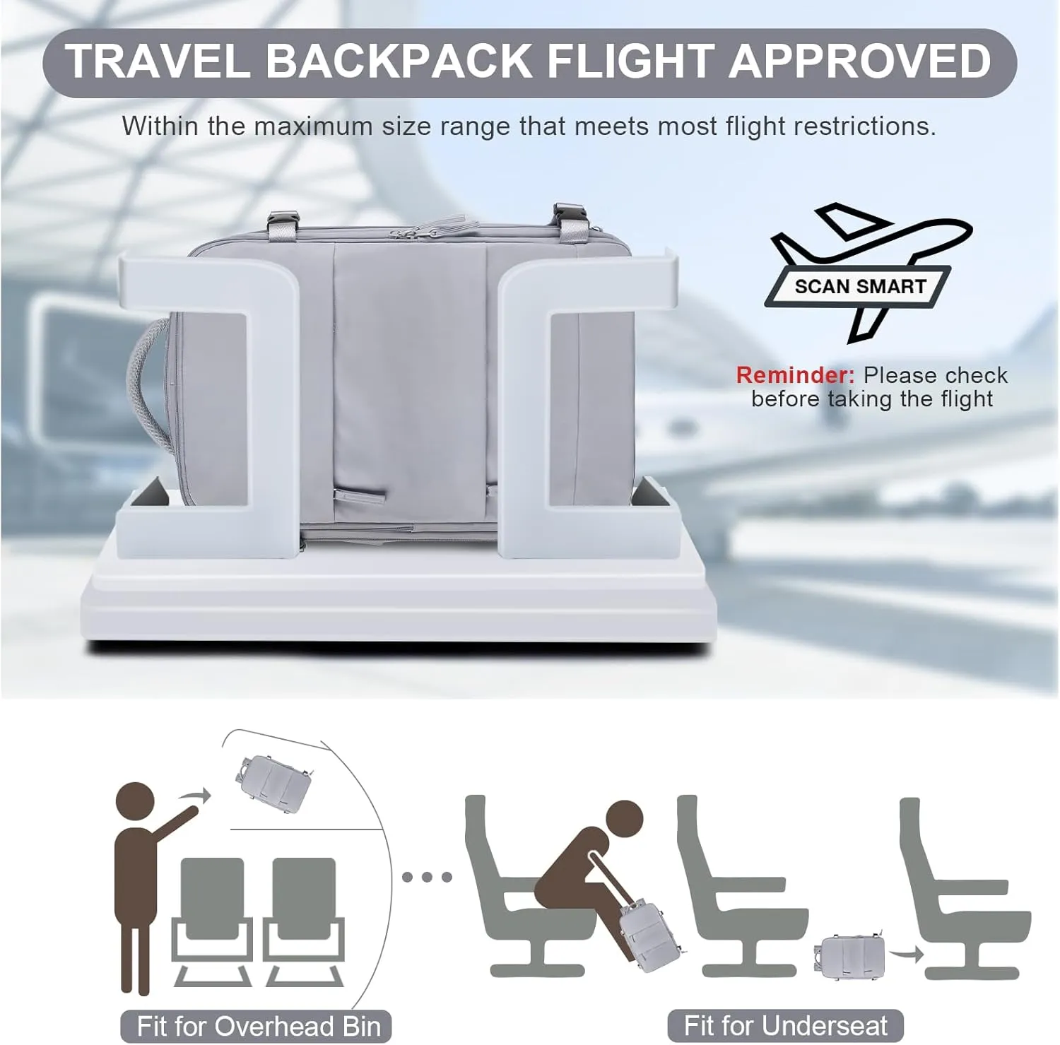 coofay Travel Backpack Carry On Flight Approved For Women Men Personal Item Backpack Carry On Bags For Airplanes Backpack For Travel With Shoe Compartment Grey