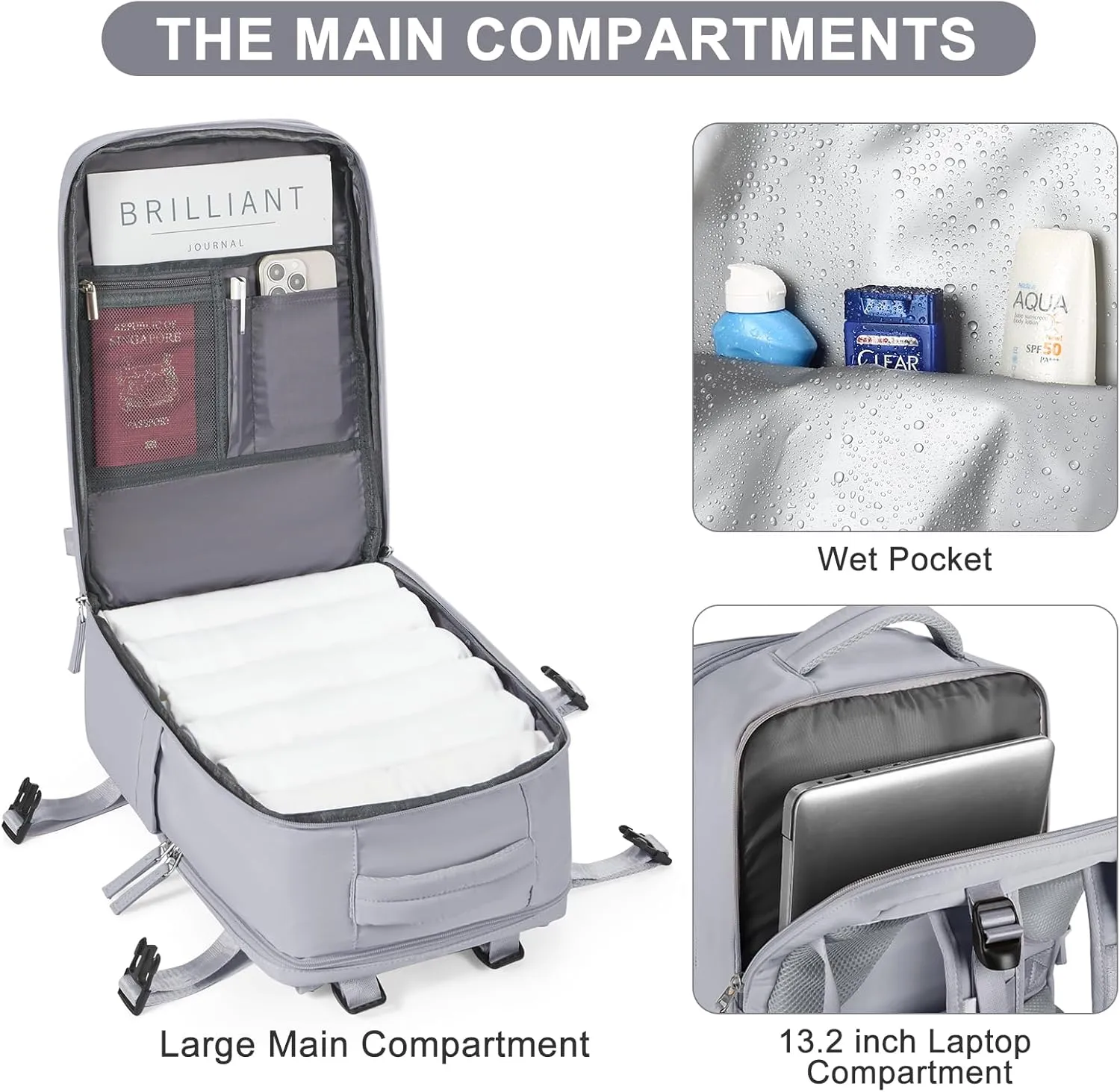 coofay Travel Backpack Carry On Flight Approved For Women Men Personal Item Backpack Carry On Bags For Airplanes Backpack For Travel With Shoe Compartment Grey