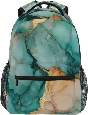 Cool Backpacks for Men and Women Fashion Travel Laptop Backpack with Chest Strap for Business Work College Travel Trip Marble Teal Blush