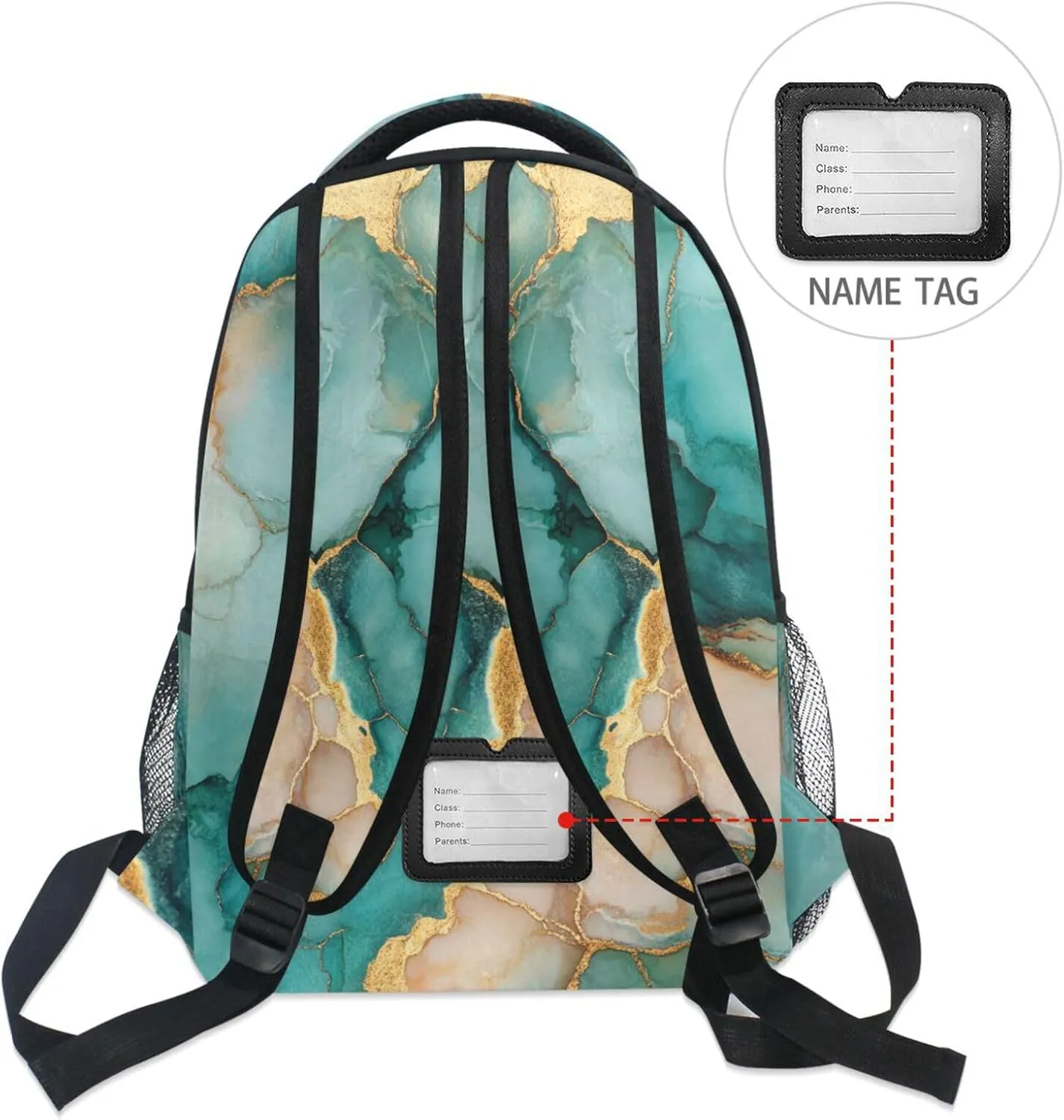 Cool Backpacks for Men and Women Fashion Travel Laptop Backpack with Chest Strap for Business Work College Travel Trip Marble Teal Blush