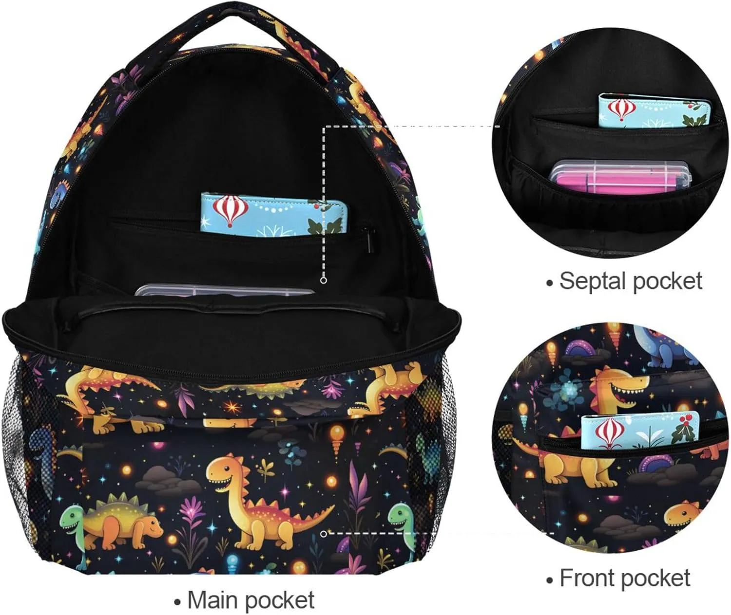 Cool Backpacks for Men and Women Waterproof Business Work Bag with Chest Strap for Business Work College Travel Trip Personalized Dinosaur Fluorescence