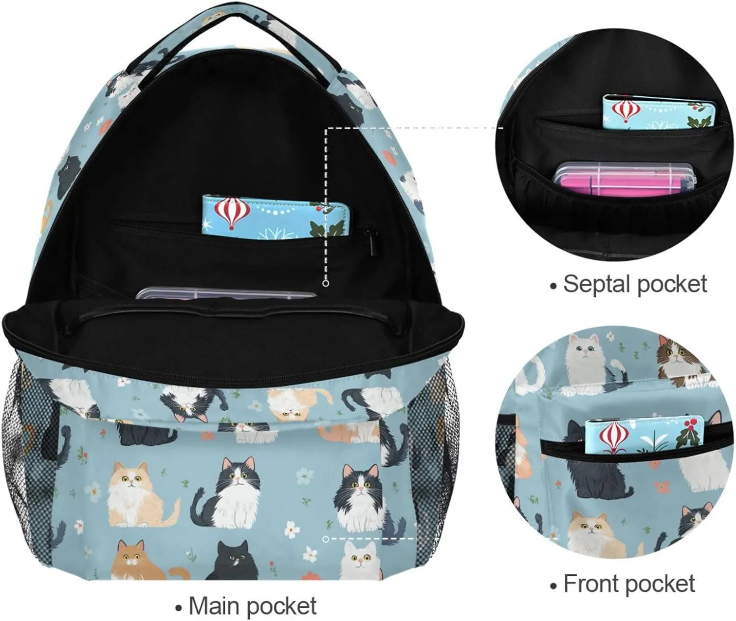 Cool Backpacks for Men and Women Waterproof Travel Laptop Backpack with Chest Strap for Business Work College Travel Trip Cartoon Cute Norwegian Personalized Cat Cats Neutral