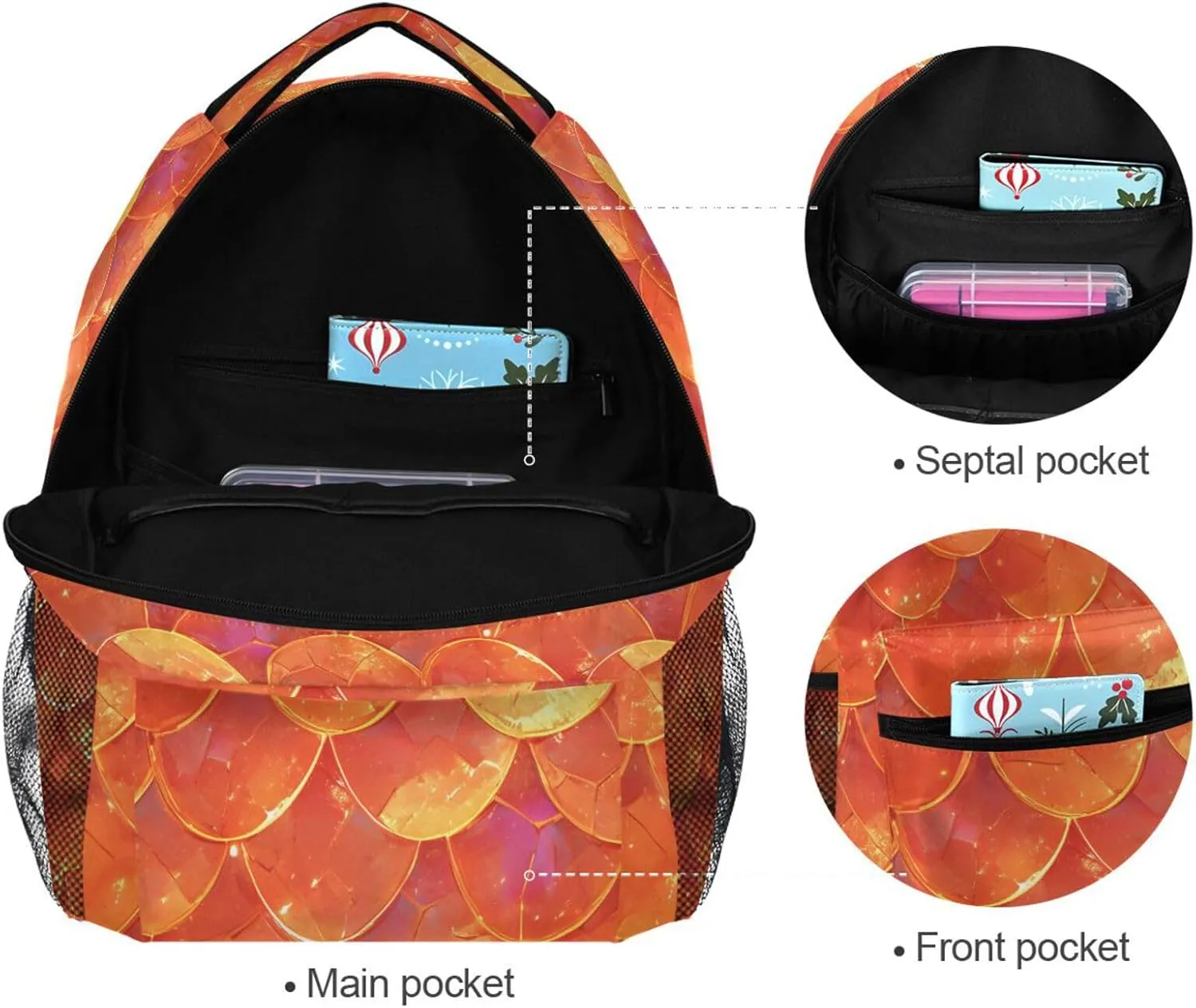 Cool Backpacks for Men Women Fashion Laptop Bookbag with Chest Strap Gift Men & Women Red Scales Glittering
