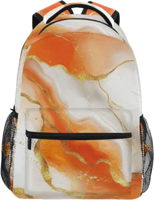 Cool Backpacks for Teacher Nurse Fashion Vintage Daypacks with Chest Strap for Travel Trip Marble Orange White