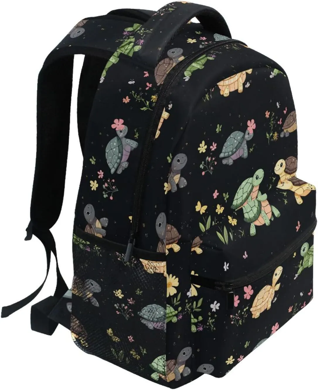 Cool Backpacks for Teenager Fashion Backpack with Chest Strap for Business Work College Travel Trip Cartoon Cute Turtle Black
