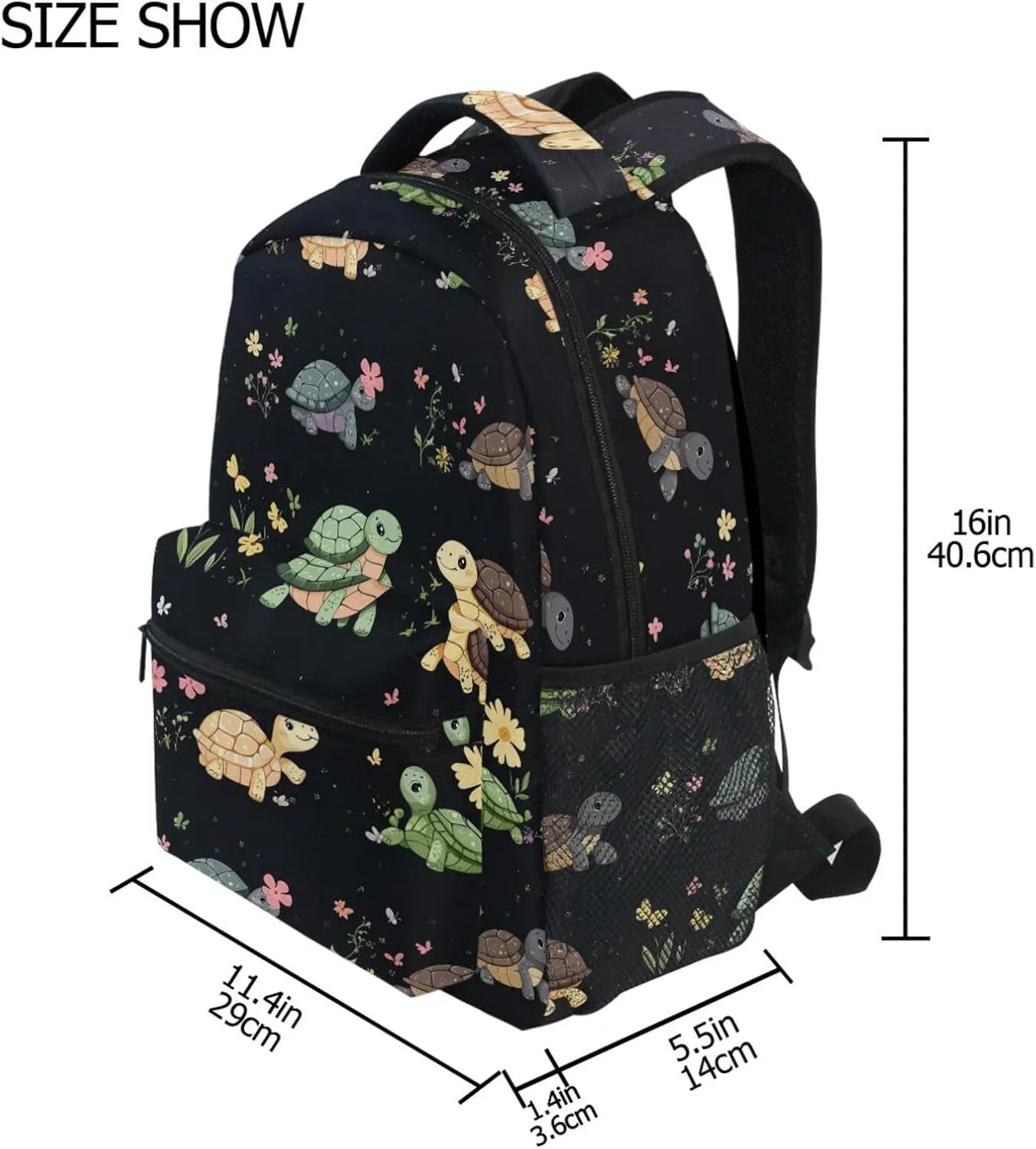 Cool Backpacks for Teenager Fashion Backpack with Chest Strap for Business Work College Travel Trip Cartoon Cute Turtle Black