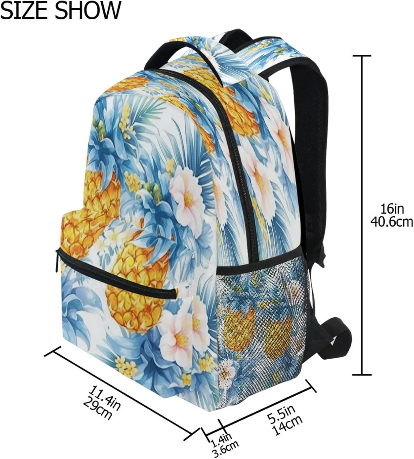 Cool Backpacks for Teens Boys Girls Fashion Business Work Bag with Chest Strap for College Work Sliced Pineapple and Flowers