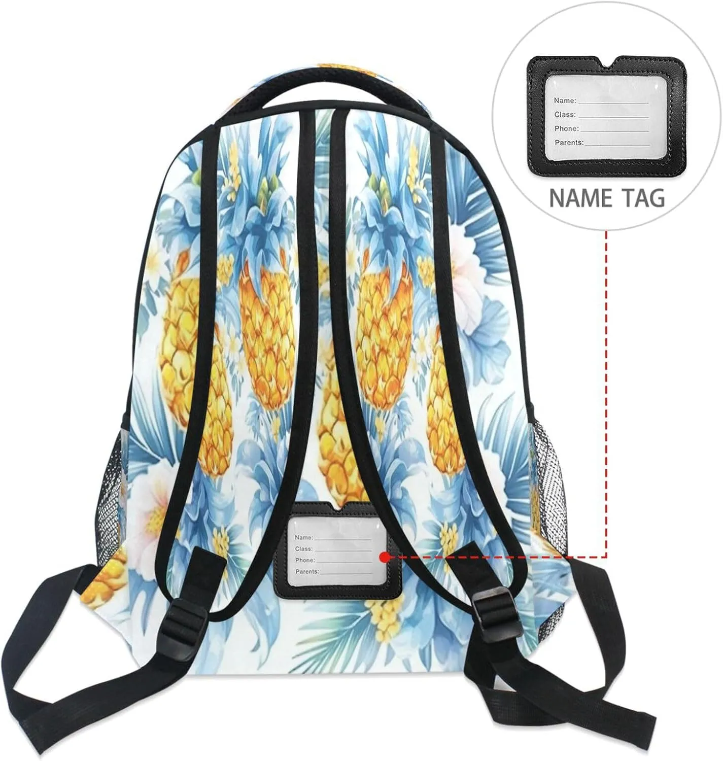 Cool Backpacks for Teens Boys Girls Fashion Business Work Bag with Chest Strap for College Work Sliced Pineapple and Flowers