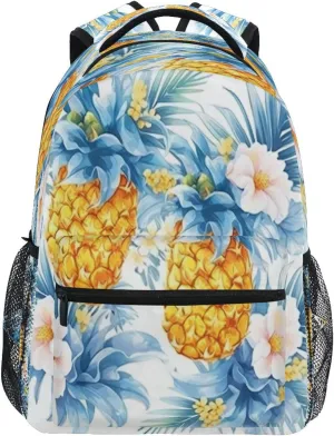 Cool Backpacks for Teens Boys Girls Fashion Business Work Bag with Chest Strap for College Work Sliced Pineapple and Flowers