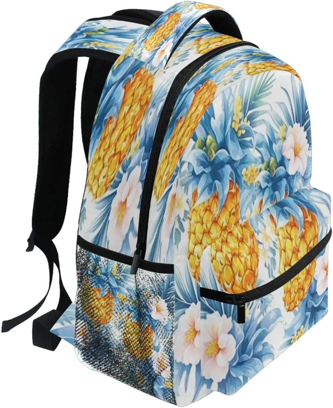 Cool Backpacks for Teens Boys Girls Fashion Business Work Bag with Chest Strap for College Work Sliced Pineapple and Flowers