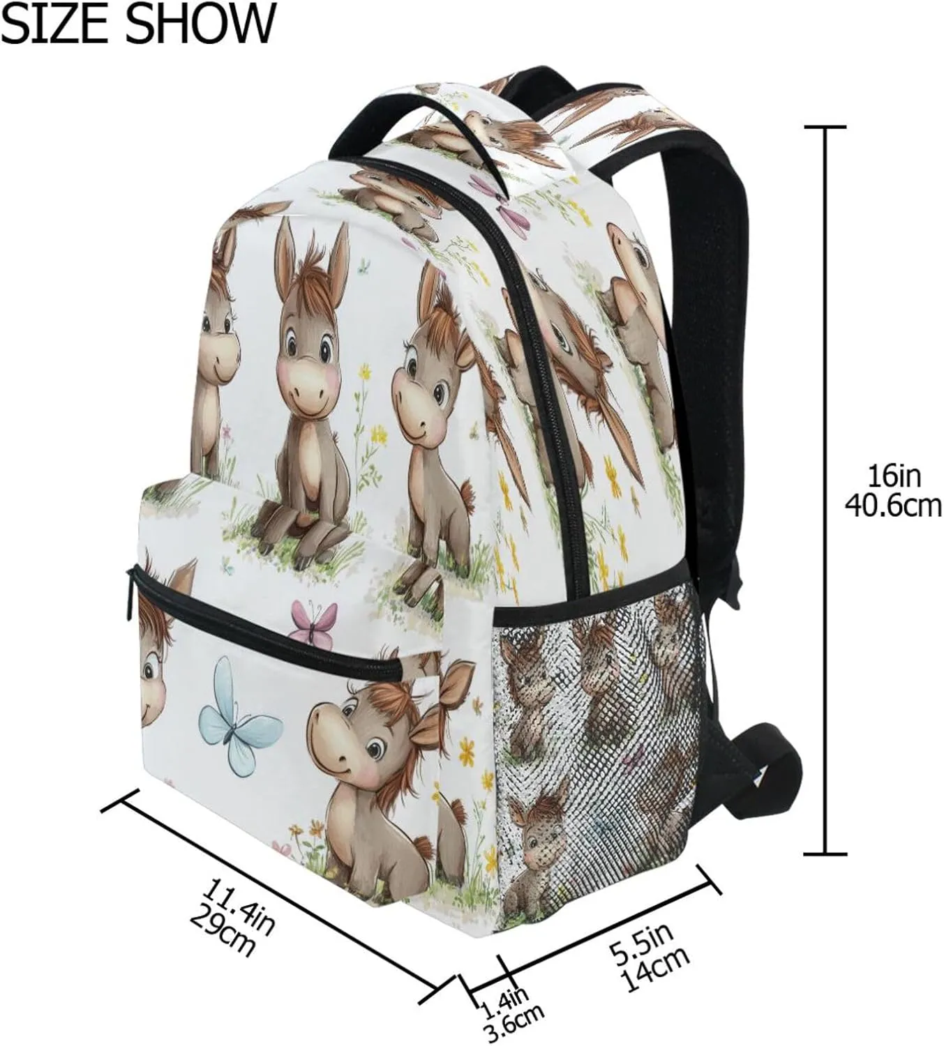 Cool Backpacks for Women Men Fashion Personal Backpack with Chest Strap for Travel Trip Cute Donkey White