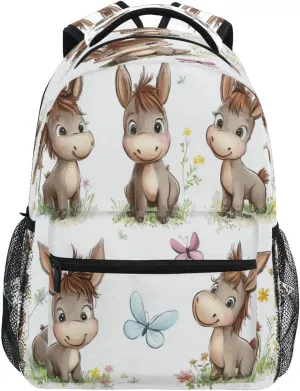 Cool Backpacks for Women Men Fashion Personal Backpack with Chest Strap for Travel Trip Cute Donkey White