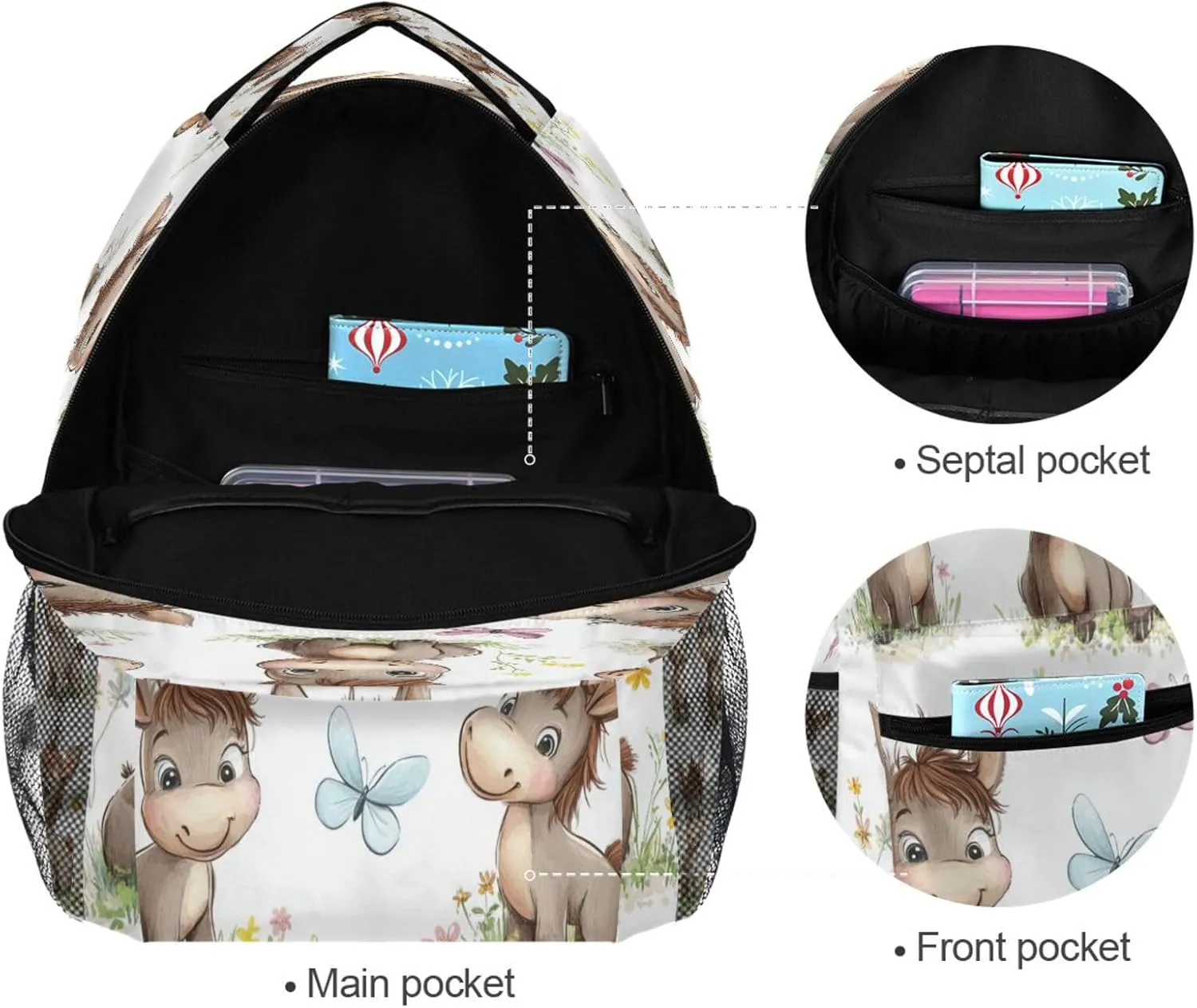 Cool Backpacks for Women Men Fashion Personal Backpack with Chest Strap for Travel Trip Cute Donkey White