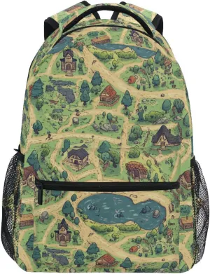 Cool Backpacks for Women Men Waterproof Vintage Daypacks with Chest Strap for College Work Game Map