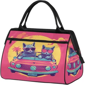 Cool Cats Drivers Car Gym Bag for Women Men, Travel Sports Duffel Bag with Trolley Sleeve, Waterproof Sports Gym Bag Weekender Overnight Bag Carry On Tote Bag for Travel Gym Sport