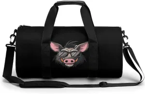 Cool Pigs Wild Boar with Glasses Pigs Gym Bag Cylindrical Sports Bag Travel Duffel Bag with Shoulder Strap