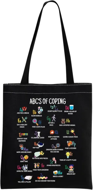 Coping Alphabet Tote Bag Mental Health Gift Self Care Tote Bag for Psychologist Counselor