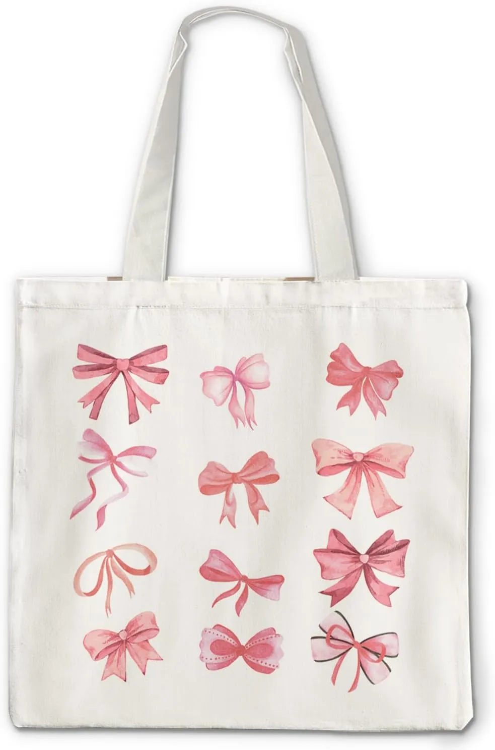 Coquette Bows Tote Bag - Pink Bow Canvas Tote Bag Aesthetic for Women, Cute Trendy Gifts for Women