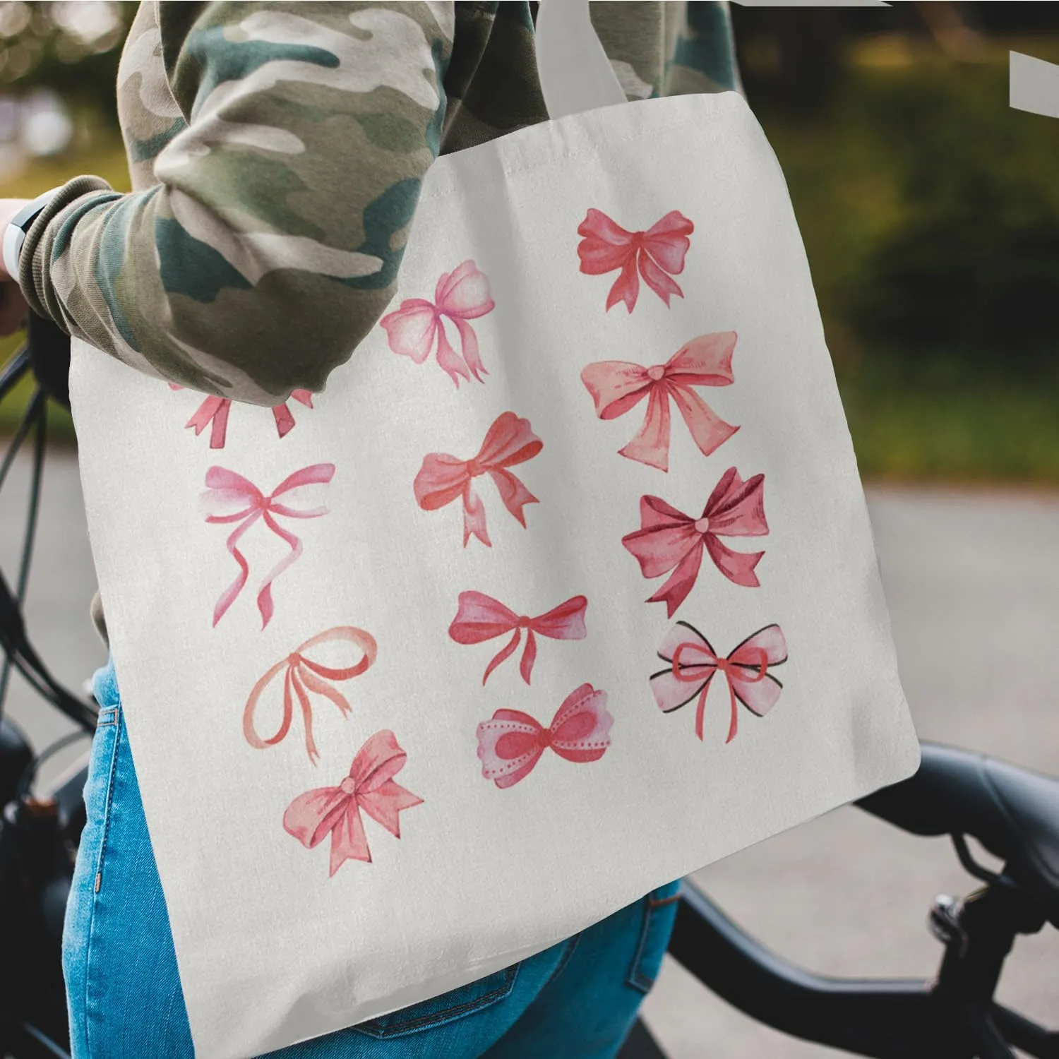 Coquette Bows Tote Bag - Pink Bow Canvas Tote Bag Aesthetic for Women, Cute Trendy Gifts for Women