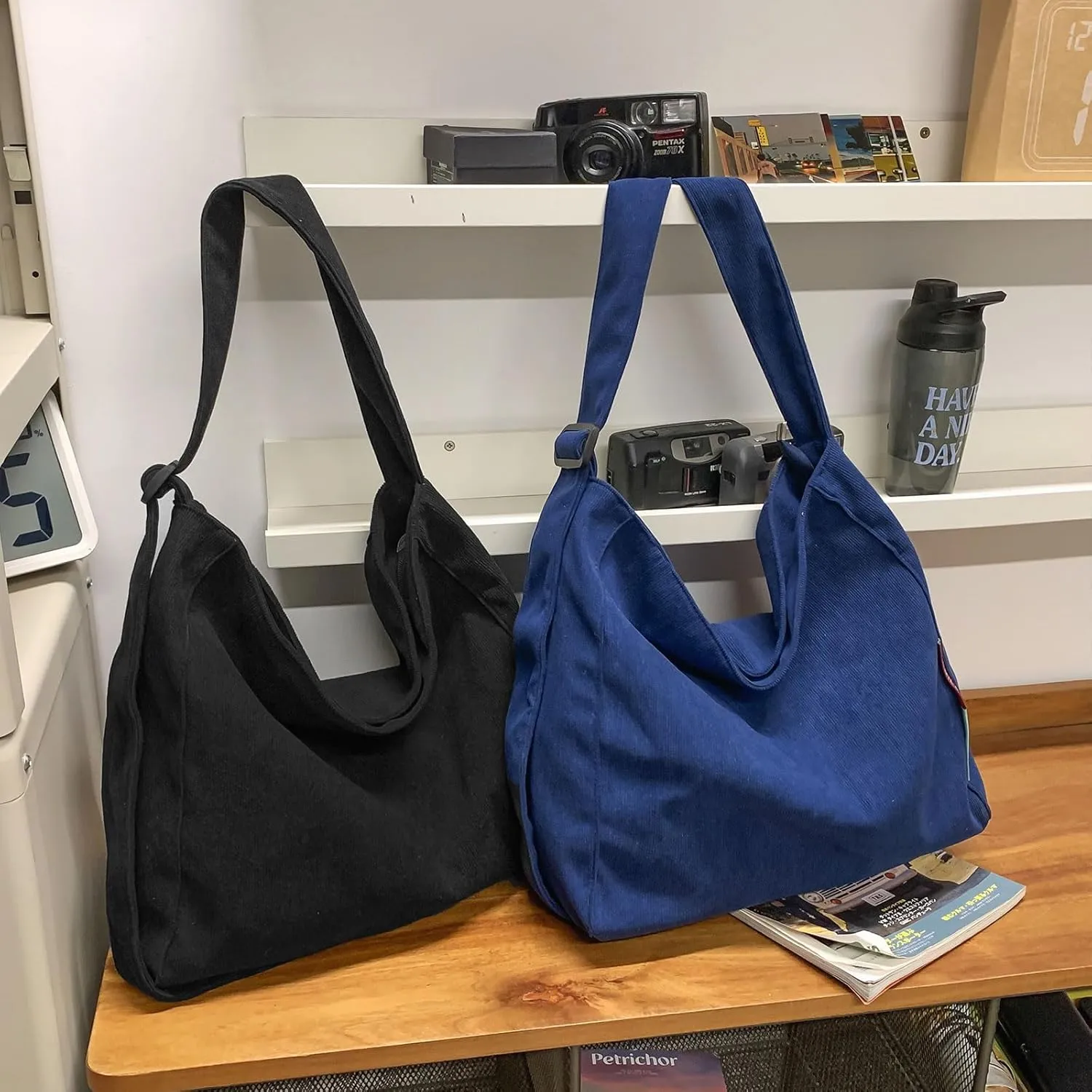 Corduroy Hobo Bag Plain Crossbody Bag Casual Messenger Bag Adjustable Shoulder Bag Purse Travel Daypacks