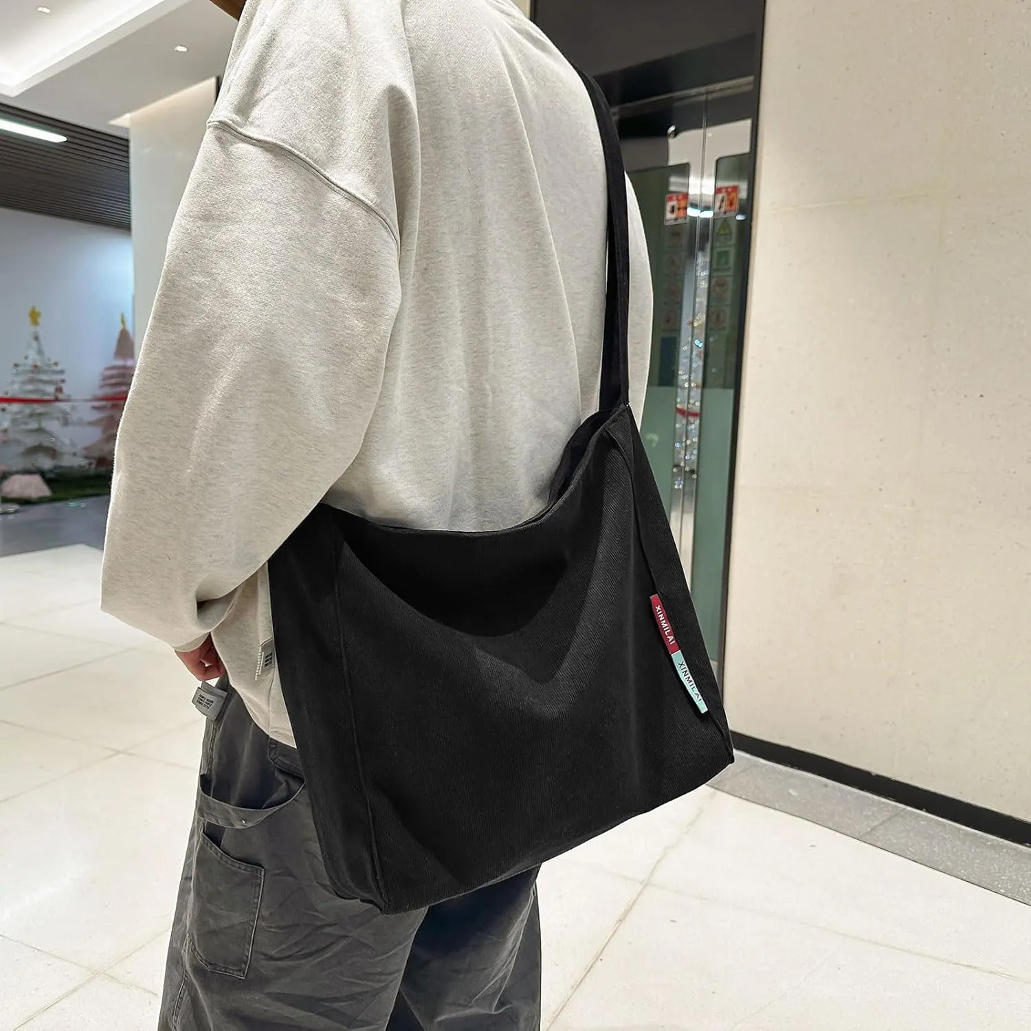 Corduroy Hobo Bag Plain Crossbody Bag Casual Messenger Bag Adjustable Shoulder Bag Purse Travel Daypacks