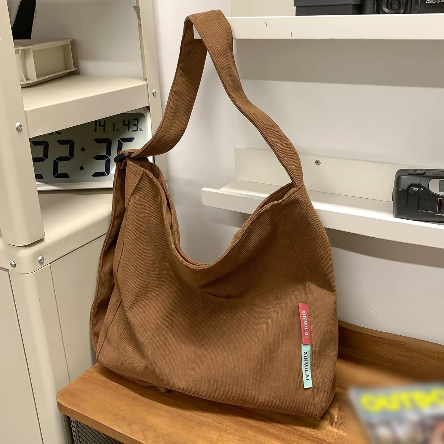 Corduroy Hobo Bag Plain Crossbody Bag Casual Messenger Bag Adjustable Shoulder Bag Purse Travel Daypacks