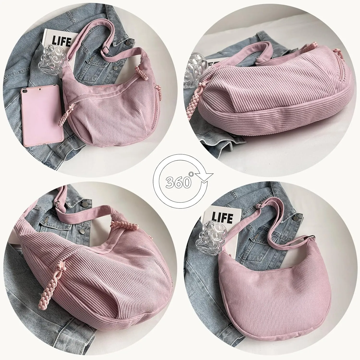 Corduroy Tote Bag for Women,Hobo Crossbody Bags for Women Unisex Shoulder Bag Cross Body Purses and Handbags