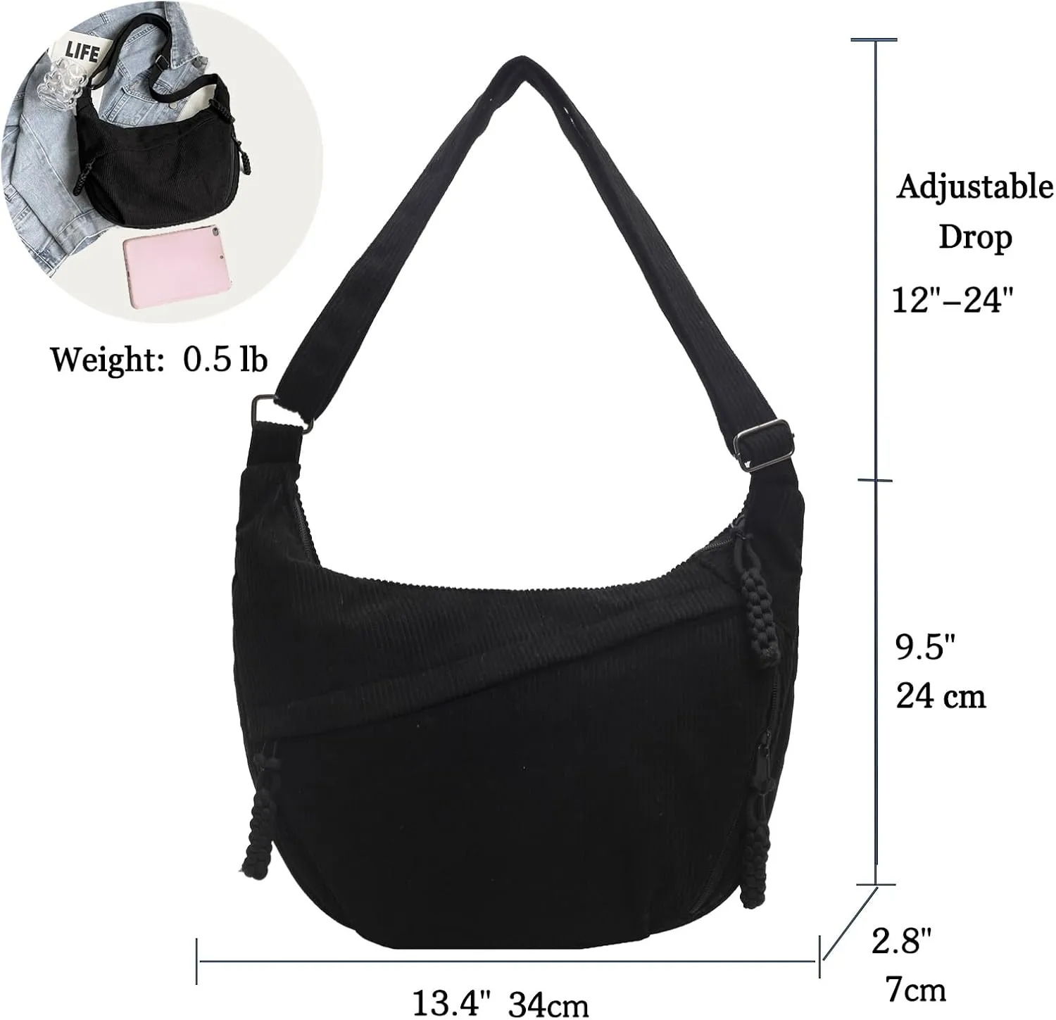 Corduroy Tote Bag for Women,Hobo Crossbody Bags for Women Unisex Shoulder Bag Cross Body Purses and Handbags