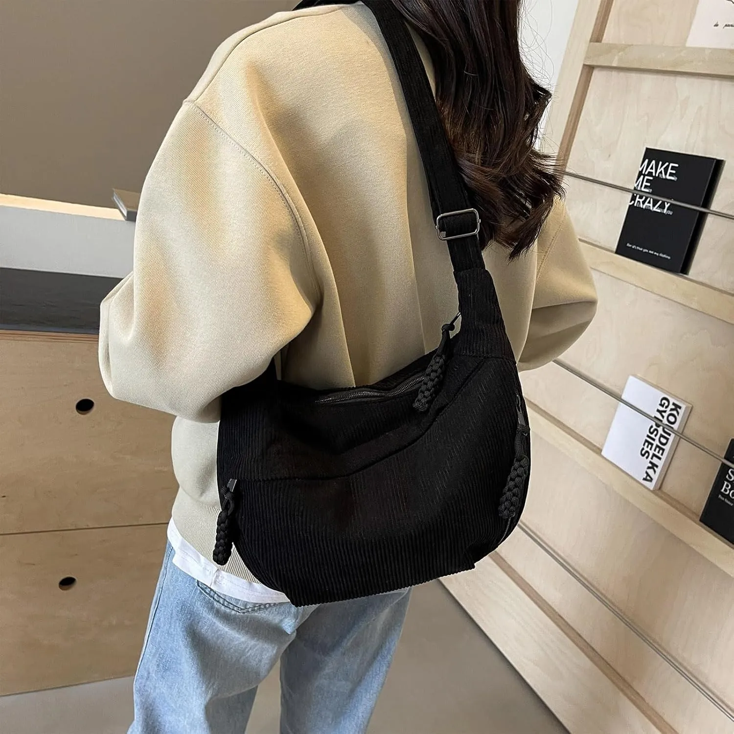 Corduroy Tote Bag for Women,Hobo Crossbody Bags for Women Unisex Shoulder Bag Cross Body Purses and Handbags