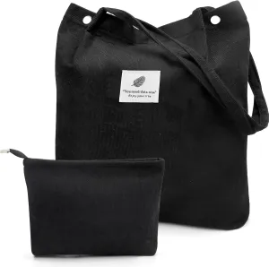 Corduroy Tote Bags, Travel Shoulder Beach Bag with Makeup Bag for Women Work Lunch Grocery Shopping Shopper Handbags