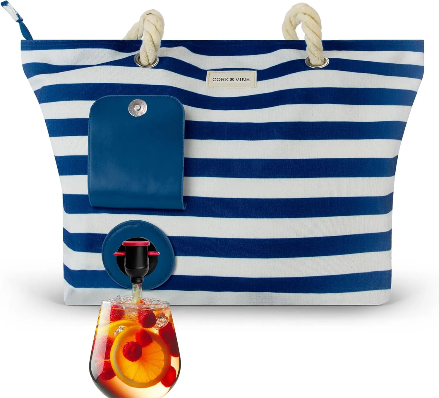 CORK & VINE Wine Tote Bag, Insulated Leakproof Wine Cooler Bag with Nautical Rope Strap | 3x 1.5 Liters Beverage Bag Included