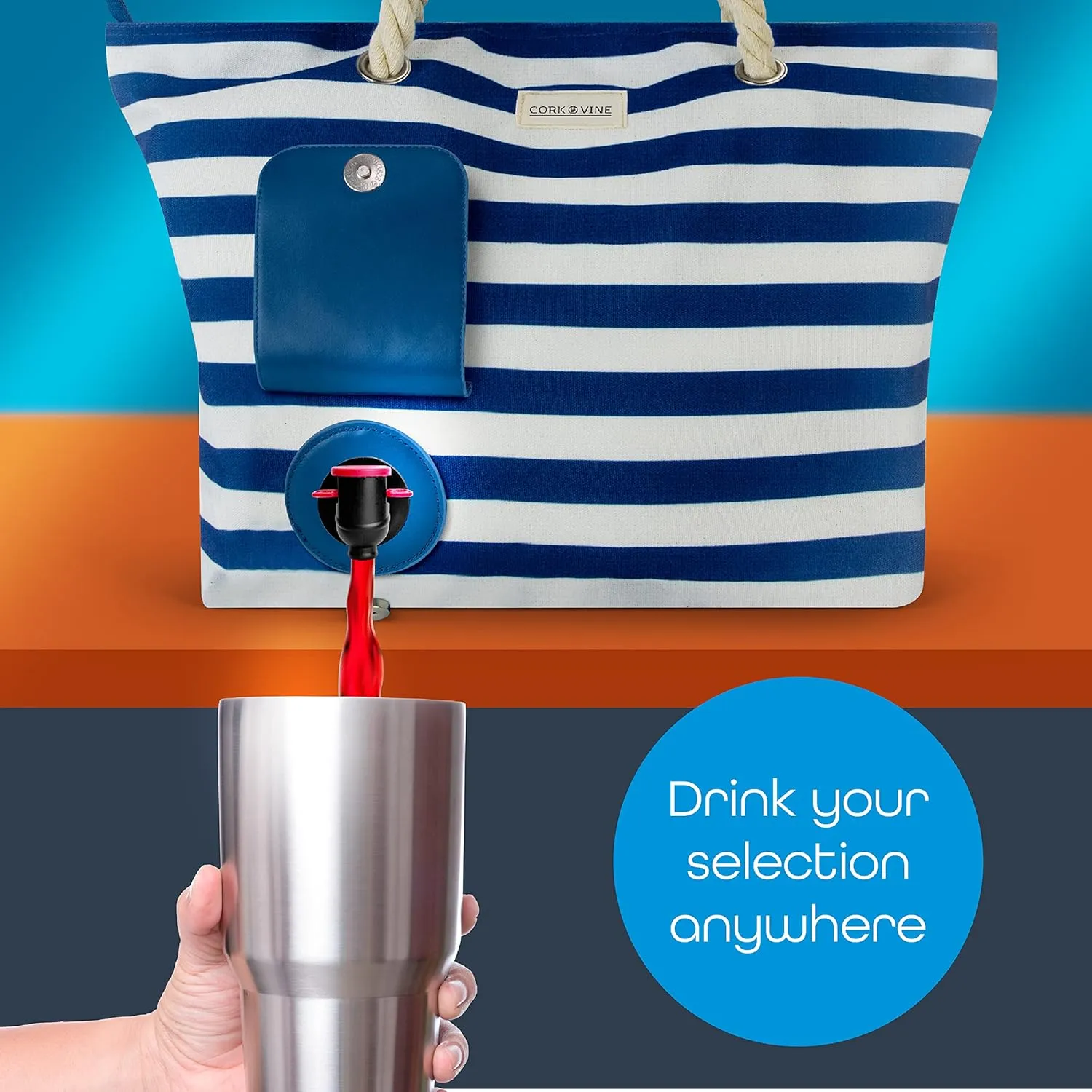 CORK & VINE Wine Tote Bag, Insulated Leakproof Wine Cooler Bag with Nautical Rope Strap | 3x 1.5 Liters Beverage Bag Included