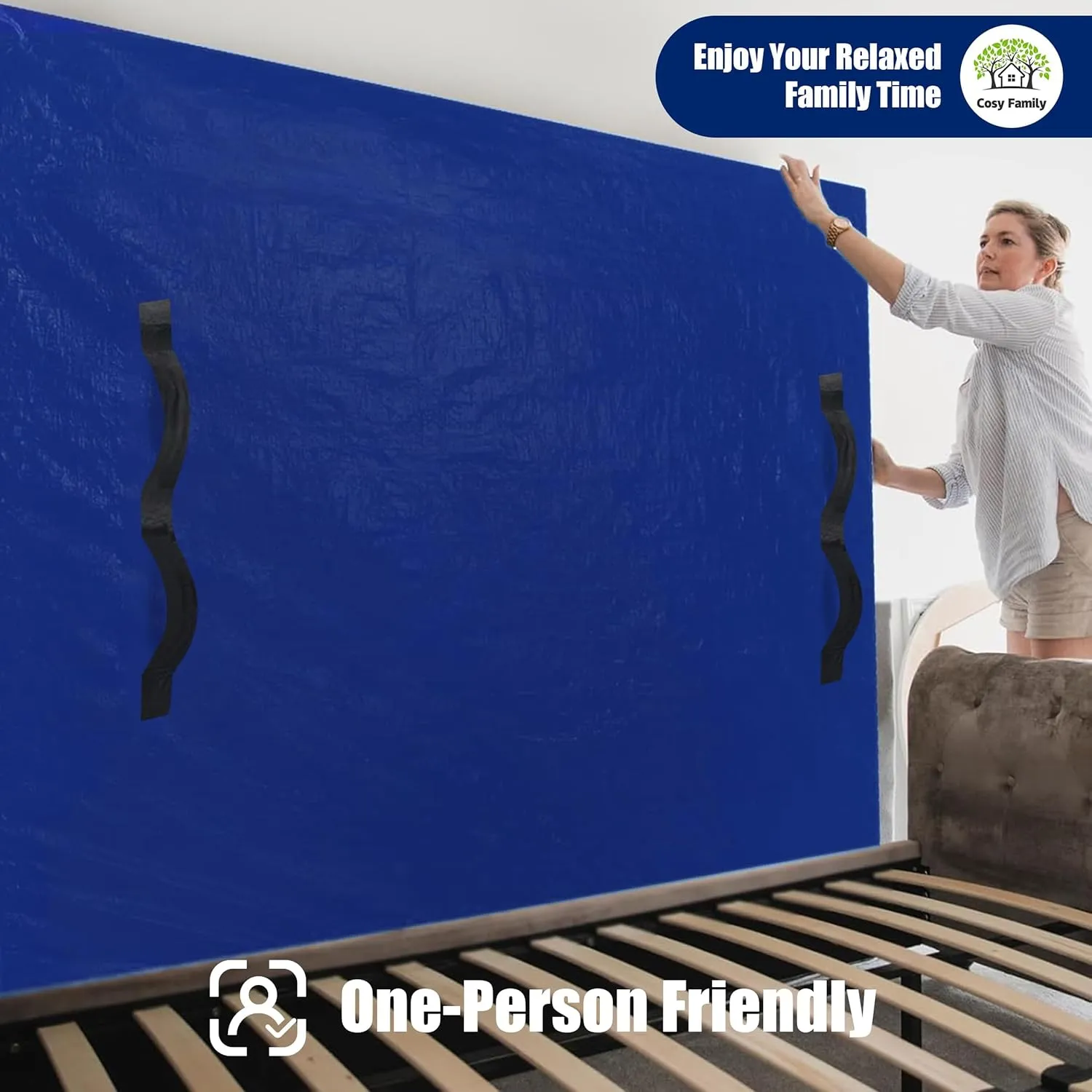 Cosy Family Mattress Bags for Moving with 8 Handles - 170GSM Extra-Thick Mattress Bag for Moving Supplies - Reusable Mattress Cover Protector Storage with Zipper, Blue, King-(Pack of 2)