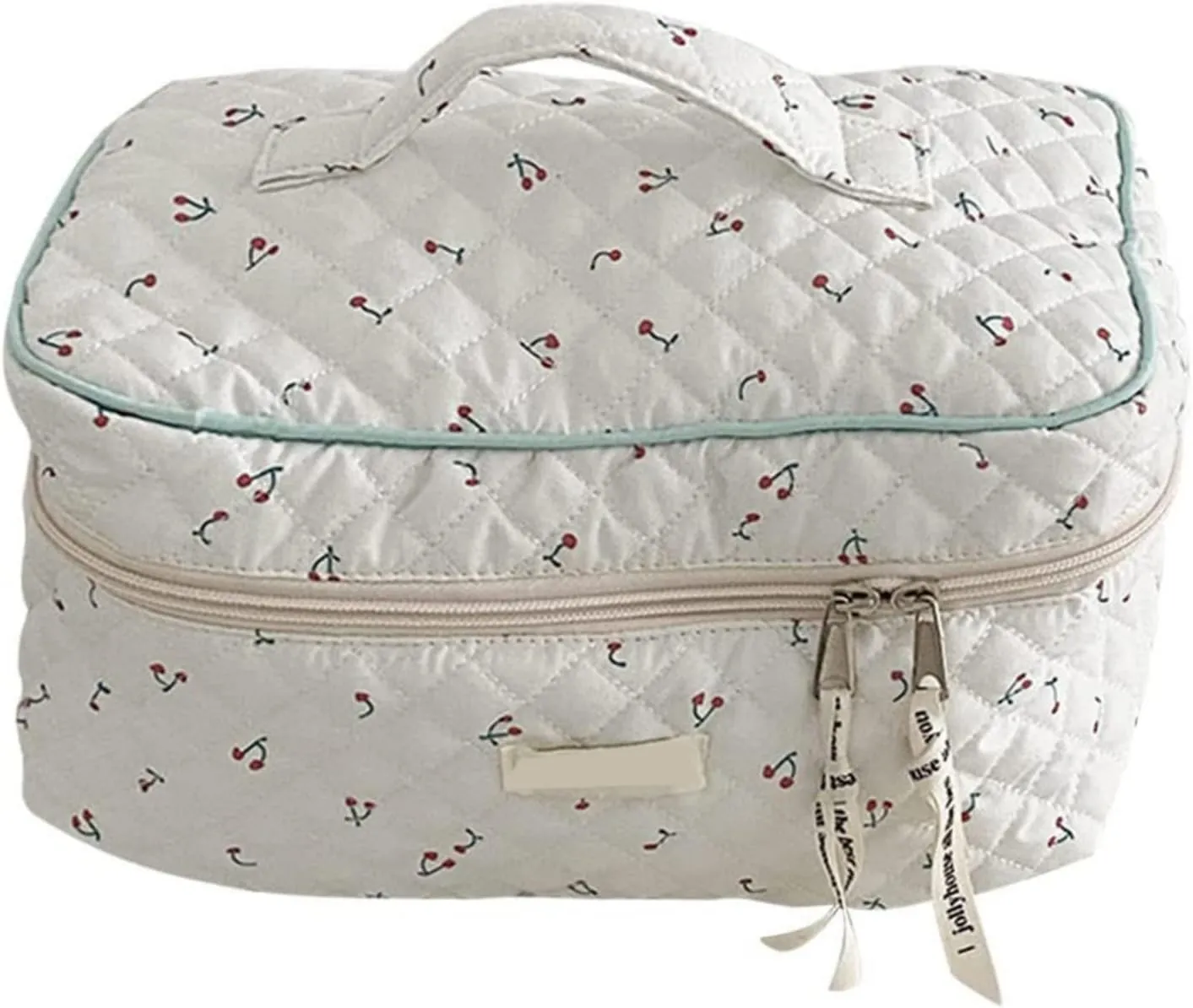 Cotton Floral Makeup Bag - Large Travel Cosmetic Storage Bag (White)