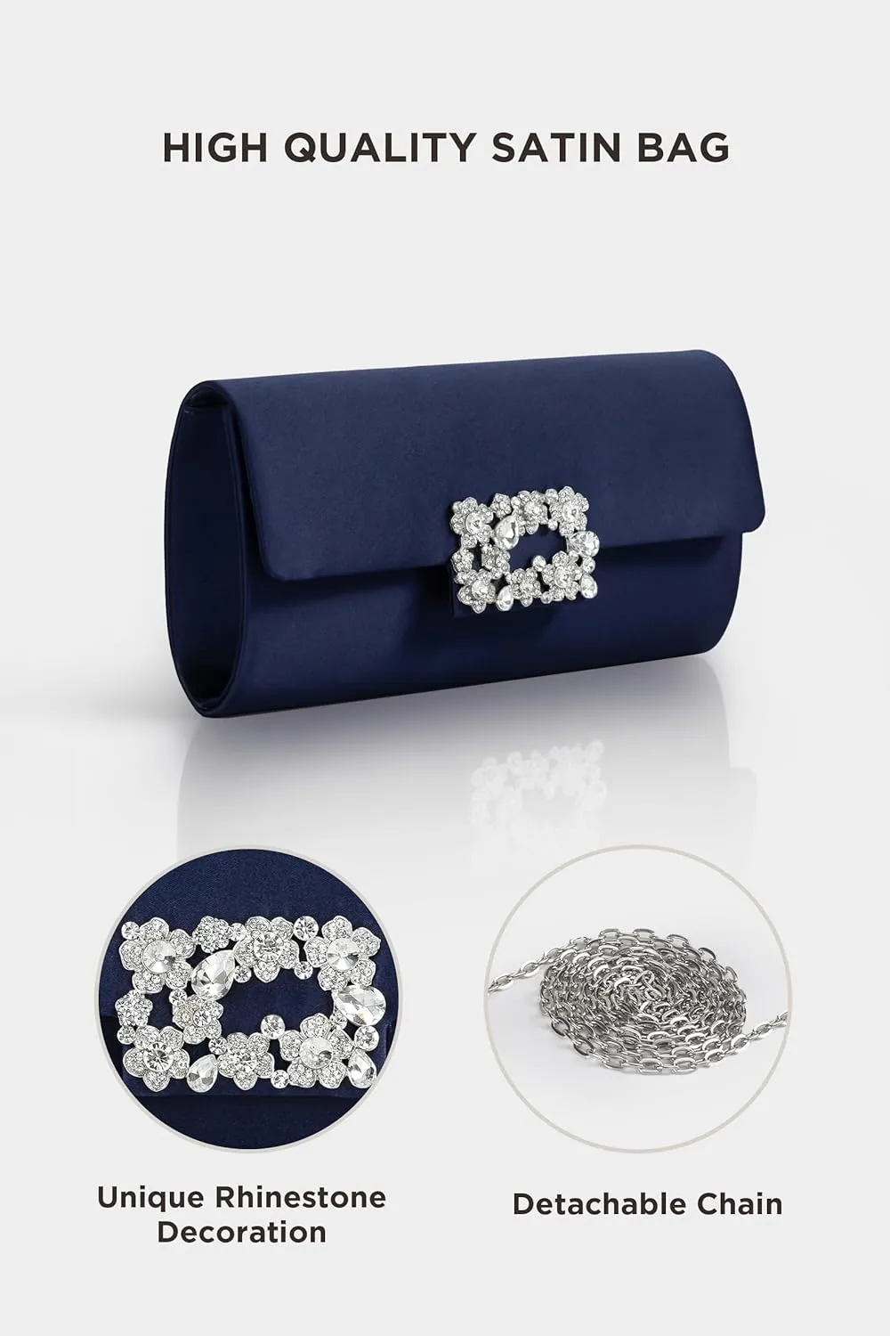 Coucoland Clutch Purses for Women - Satin Evening Bag Crystal Embellished Handbag for Bride Party Prom Wedding