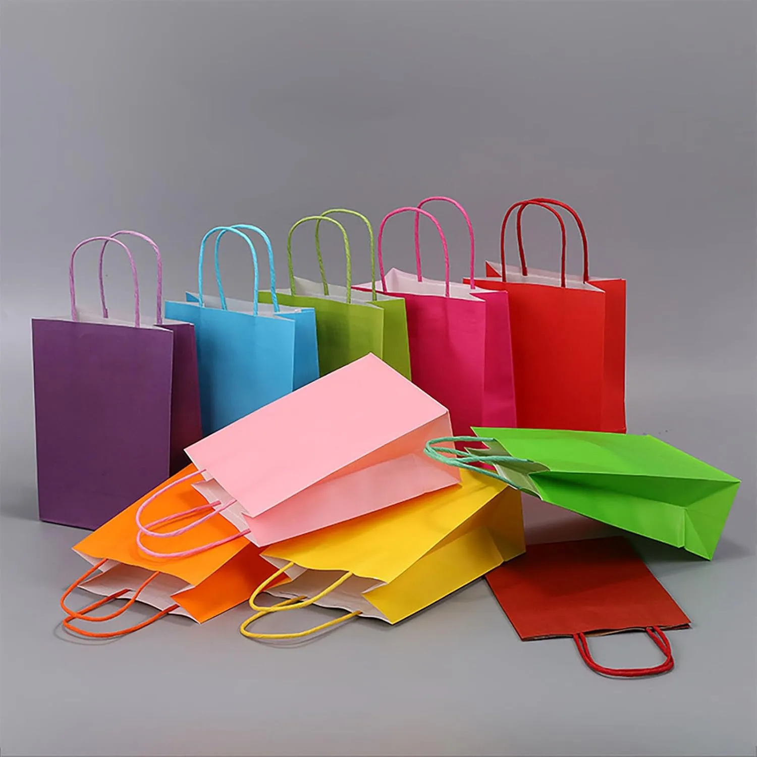 COVYOONG 24pcs Medium Plain Natural Paper Kraft Gift Bags with Handles Light Blue Paper Bags for Birthday Party Grocery Retail Business Goody Craft Bags