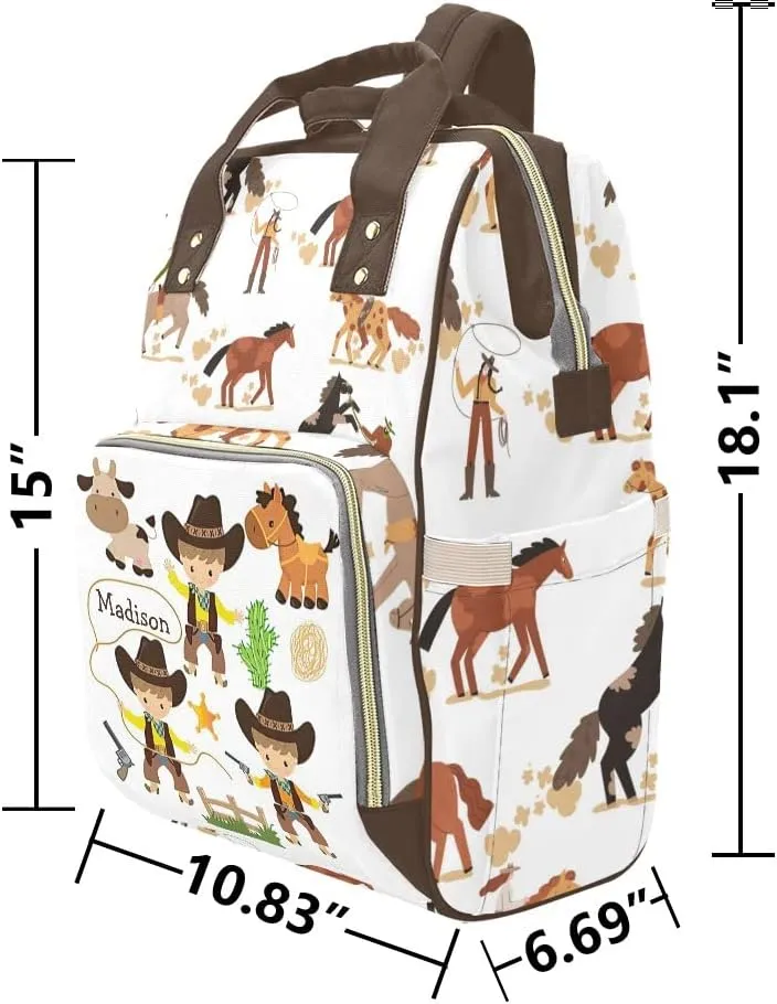 Cow Cowboy Farm Horse Animal Personalized Diaper Bag Backpack Bookbag Name Daypack Large Mommy Bag for Boys Birthday Adult Girls